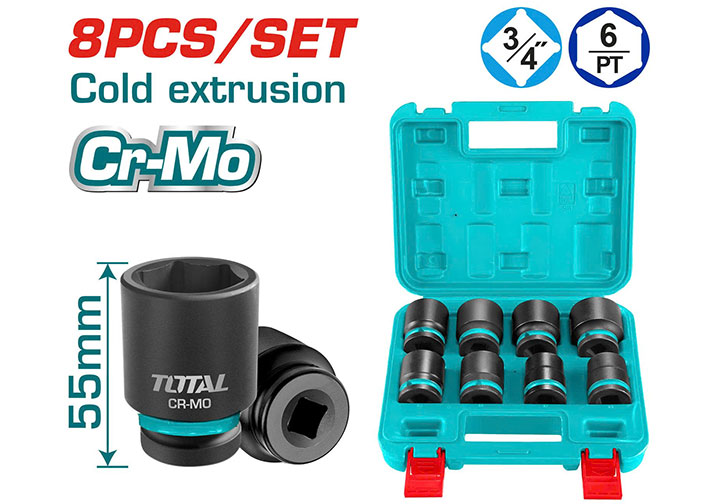 3/4" Bộ tuýp đen (26-38mm) 8 chi tiết Total THKISD34081