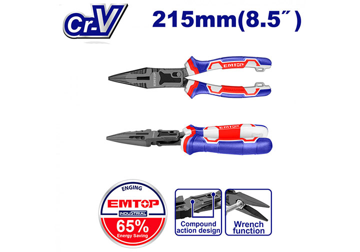 8.5" Kìm nhọn cao cấp trợ lực 65% Emtop EPLRCL0851
