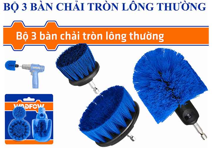 Bộ 3 bàn chải tròn lông thường Wadfow WND2403
